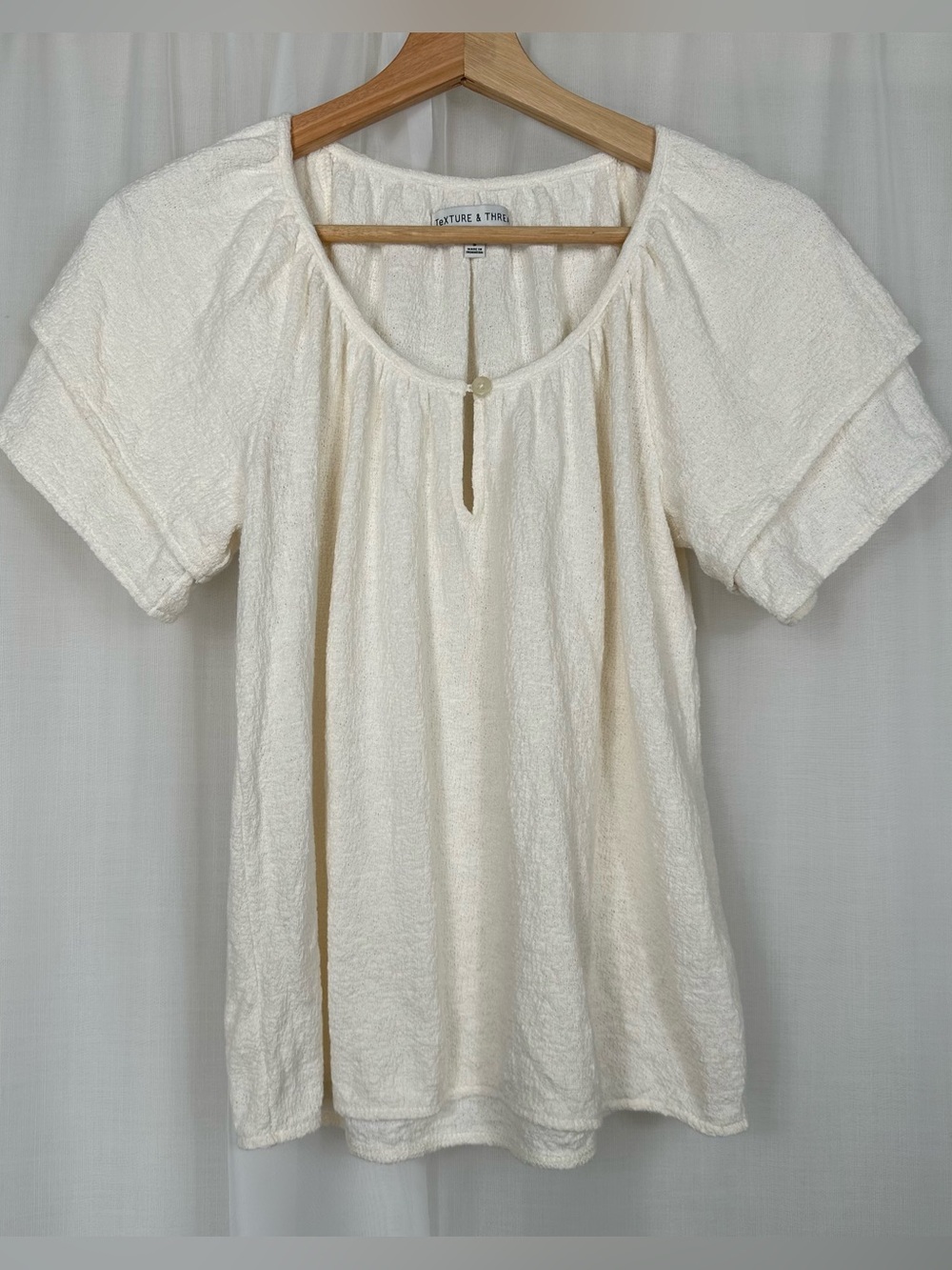 Madewell Texture & Thread Tiered Sleeve Top Small Ivory Cream Peasant Cotton